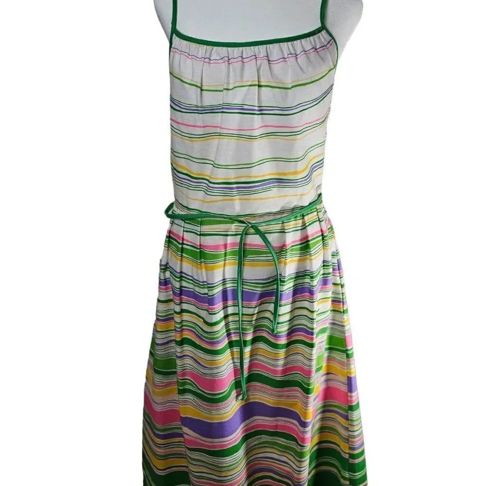 Vintage 70s Poppy By Lanz Dress Womens Size M Pink Green Fit Flare Patio